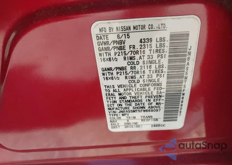 2015 Nissan Rogue Select S from USA, damaged, VIN JN8AS5MT5FW669097